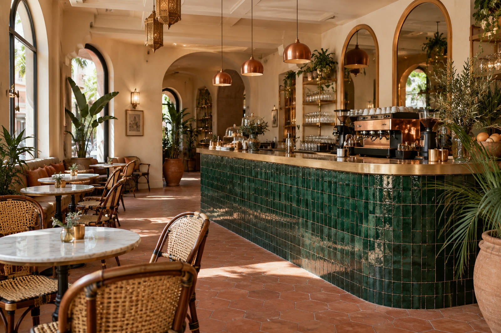 Café à Casablanca avec comptoir en zellige vert